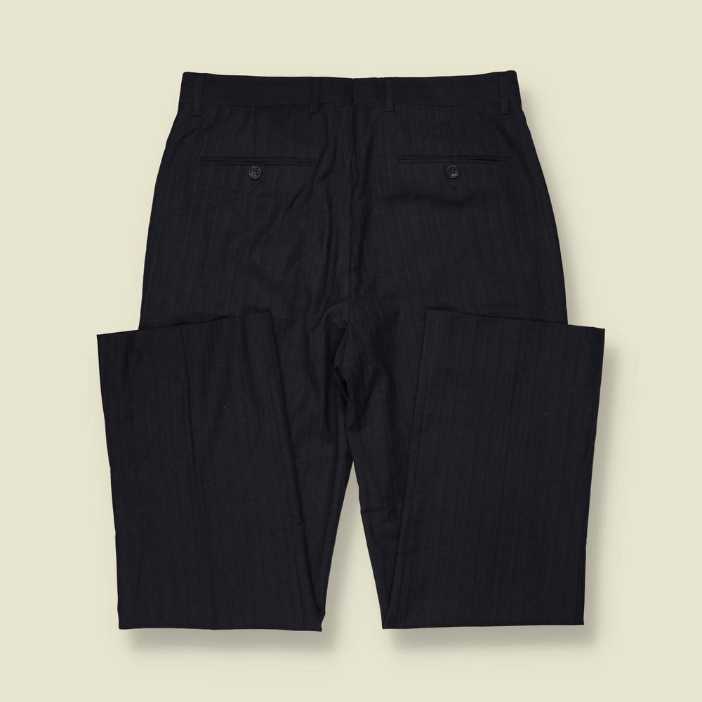 1980s | Dark Navy Pinstripe Pleated Trousers - w32