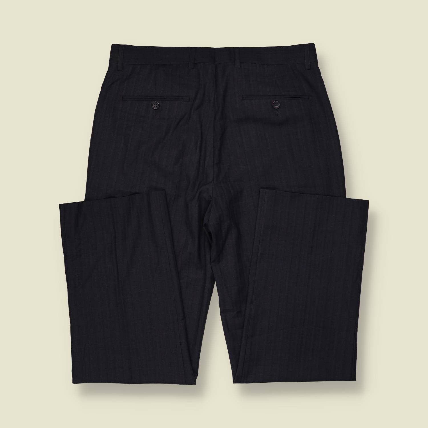 1980s | Dark Navy Pinstripe Pleated Trousers - w32