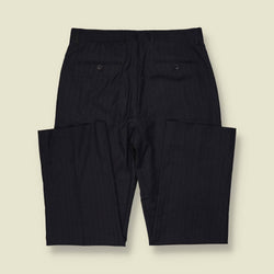 1980s | Dark Navy Pinstripe Pleated Trousers - w32