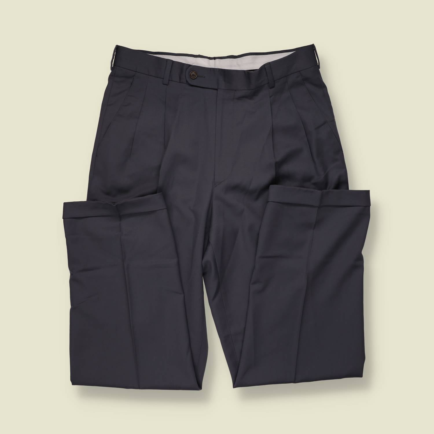 1990s | Millennium | Grey Pleated Virgin Wool Trousers - w34
