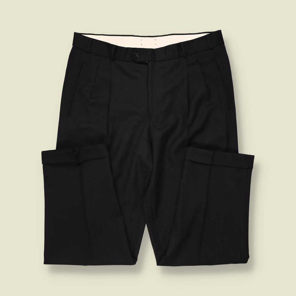 1980s | Stag | Black Pleated Poly-Wool Trousers - w36