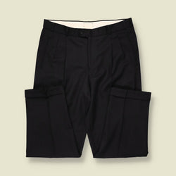 1980s | Stag | Black Pleated Poly-Wool Trousers - w36