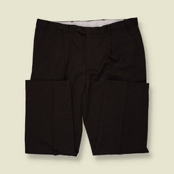 1980s | Taylor & Wright | Dark Brown Pinstripe Pleated Polyester Trousers - w42