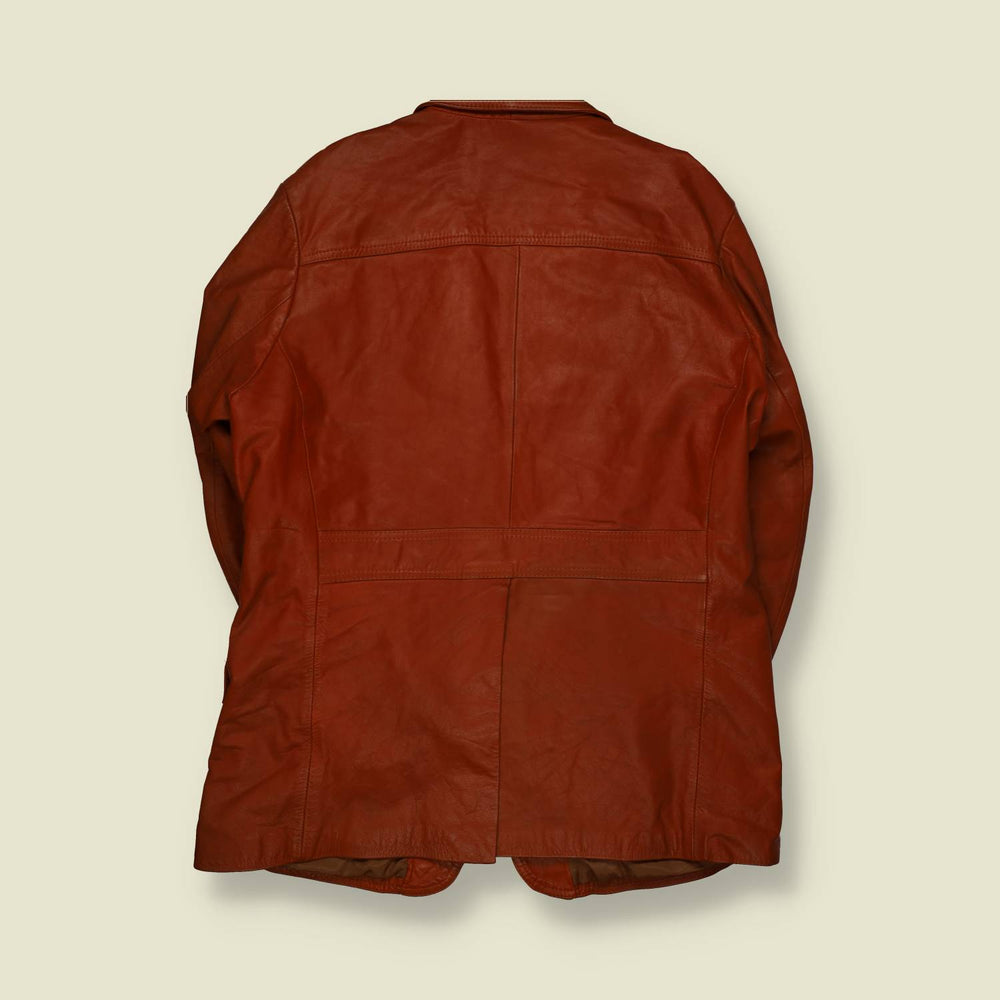 Late 1970s-Early 1980s | Tan Leather Two-Button Blazer - L