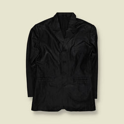 1990s | Black Leather Three-Button Car Coat - S