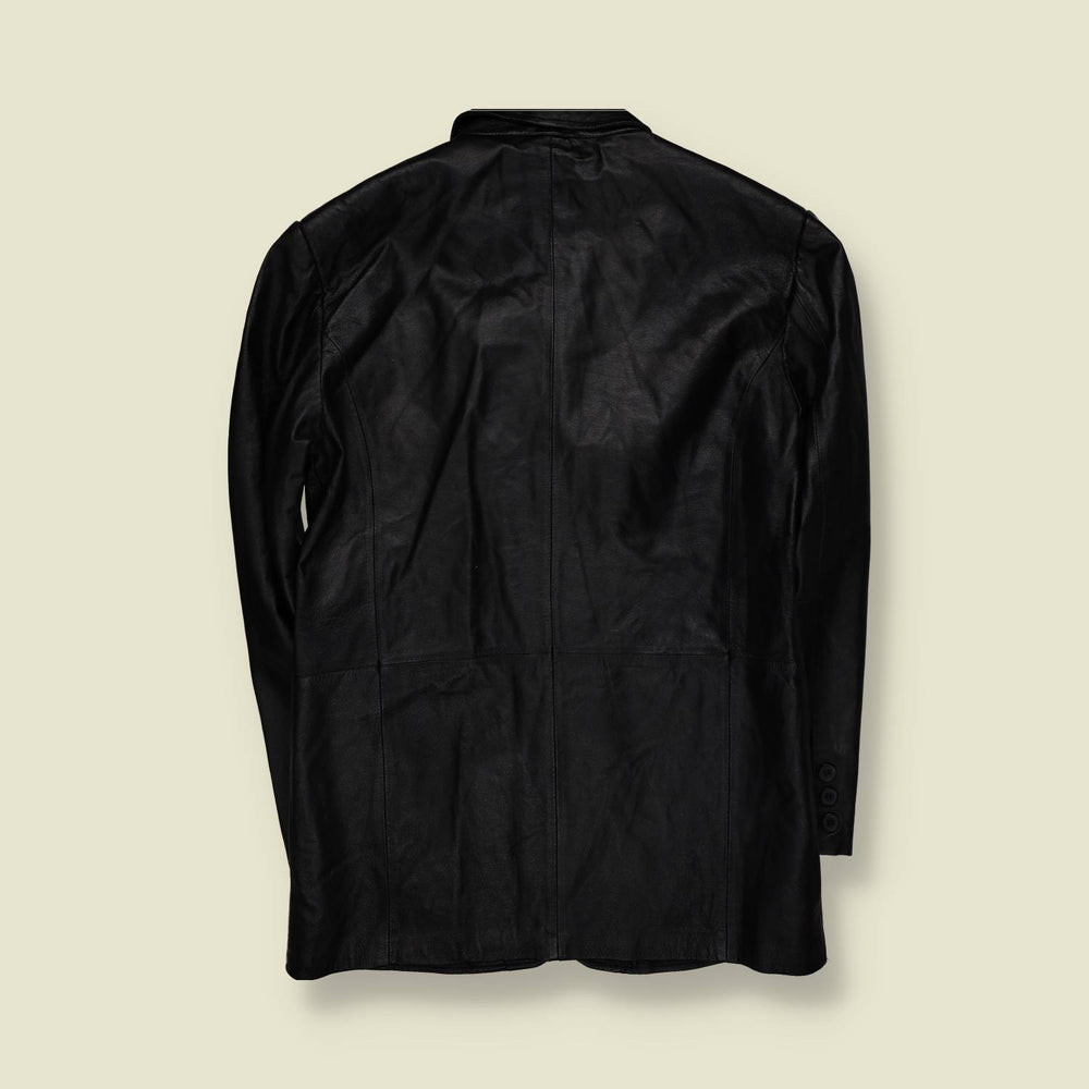 1990s | Black Leather Three-Button Car Coat - S