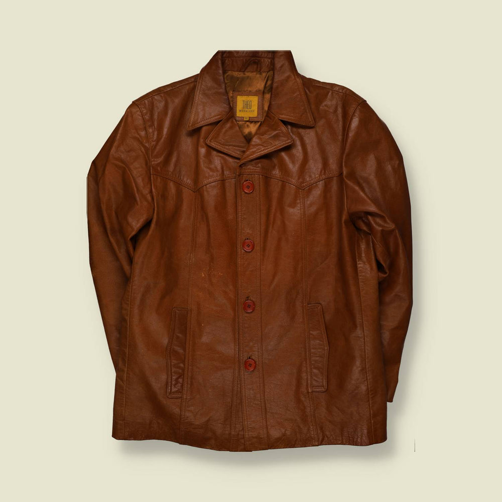 1990s | Theo | Tan Leather Four-Button Jacket - L