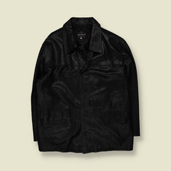 1990s | Vera Pelle | Black Leather Three-Button Jacket - Made in Italy - L