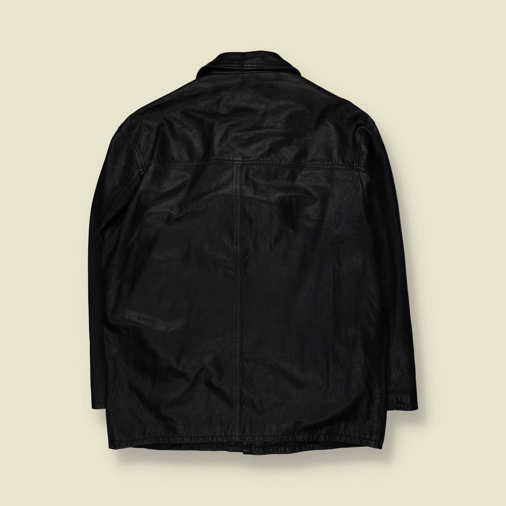 1990s | Vera Pelle | Black Leather Three-Button Jacket - Made in Italy - L
