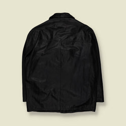1990s | Vera Pelle | Black Leather Three-Button Jacket - Made in Italy - L