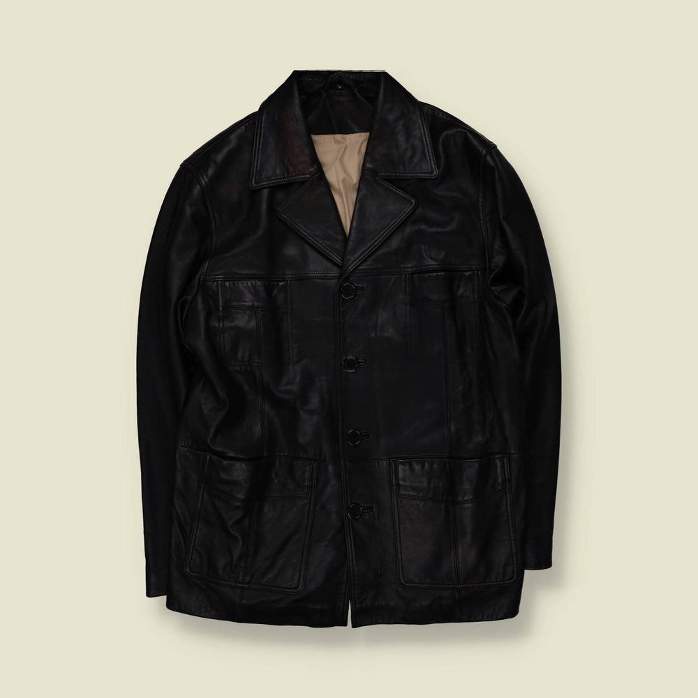 1990s | Black Leather Four-Button Jacket - L