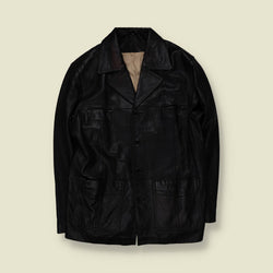 1990s | Black Leather Four-Button Jacket - L