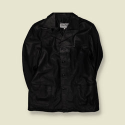 1990s | Vera Pelle | Black Leather Four-Button Jacket - Made in Italy - L