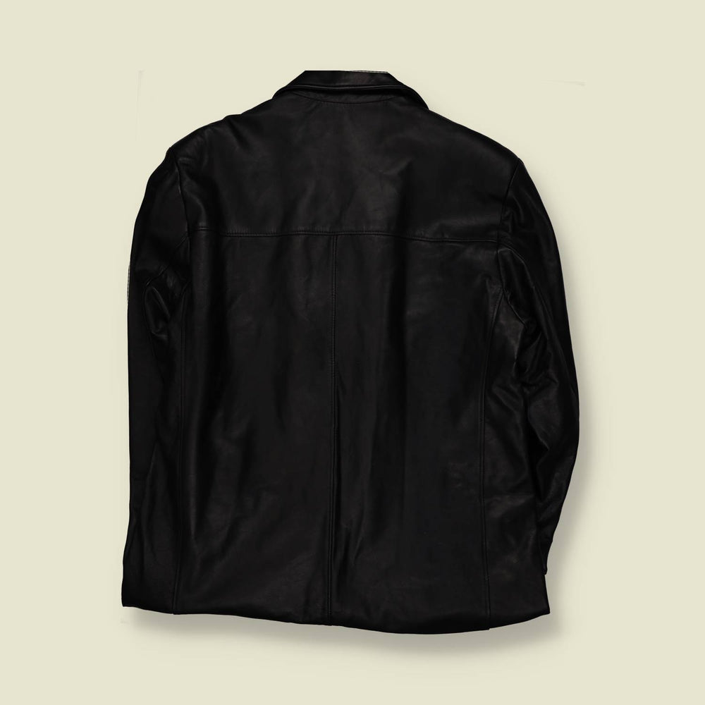 1990s | Vera Pelle | Black Leather Four-Button Jacket - Made in Italy - L