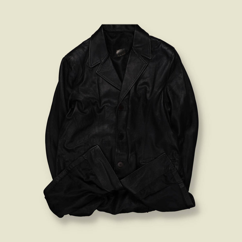 1990s | Maga | Black Leather Three-Button Jacket - XL
