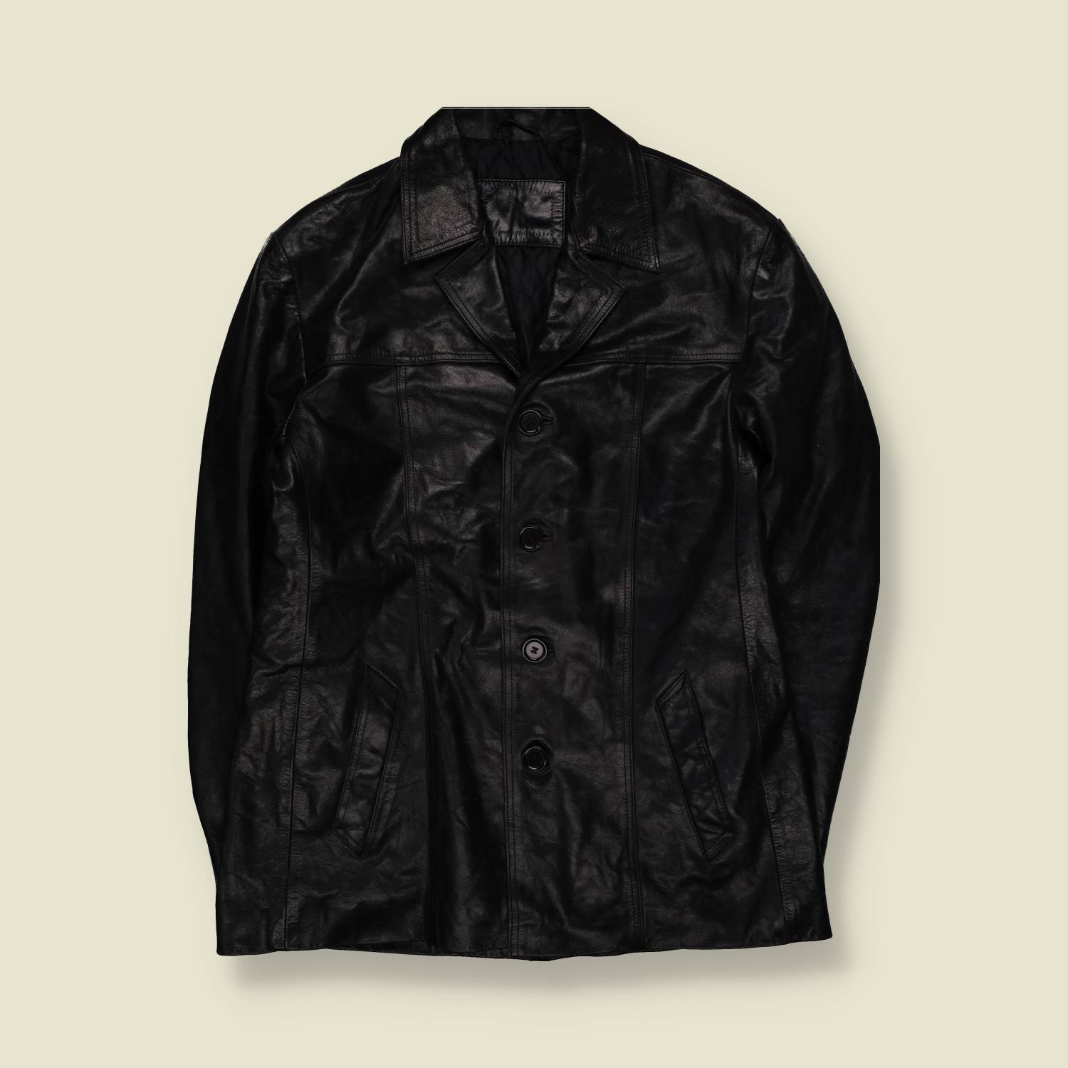 1990s | Black Heavy Leather Four-Button Jacket - M