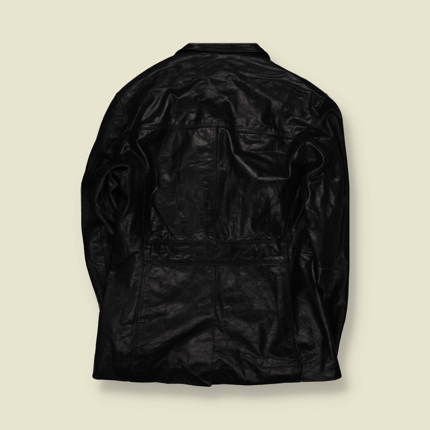 1990s | Black Heavy Leather Four-Button Jacket - M