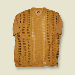 1990s Coogi Style Knit and Linen Shirt - XL