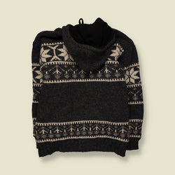 1990s | Natur Pur | Fair Isle Festival Hooded Cardigan | Charcoal - Free size