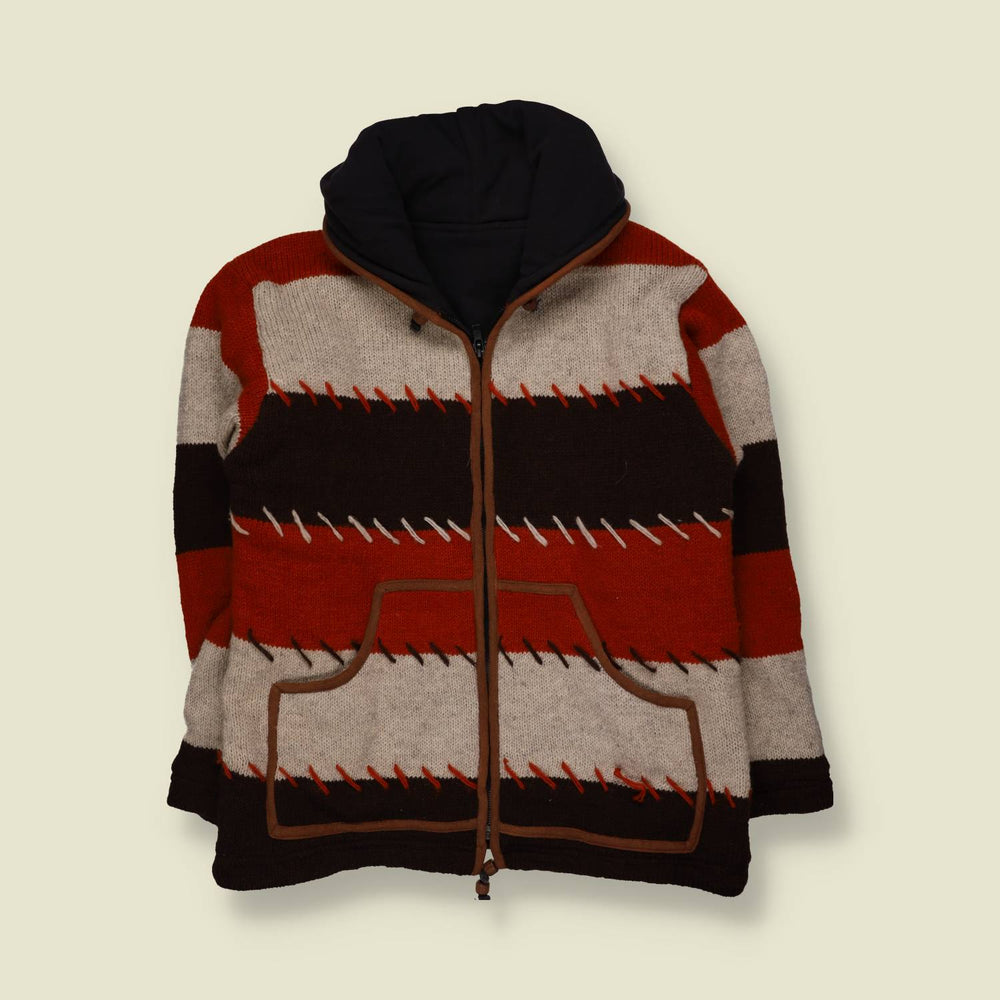 1990s | Fair Isle Festival Hooded Cardigan | Rust Brown - 14