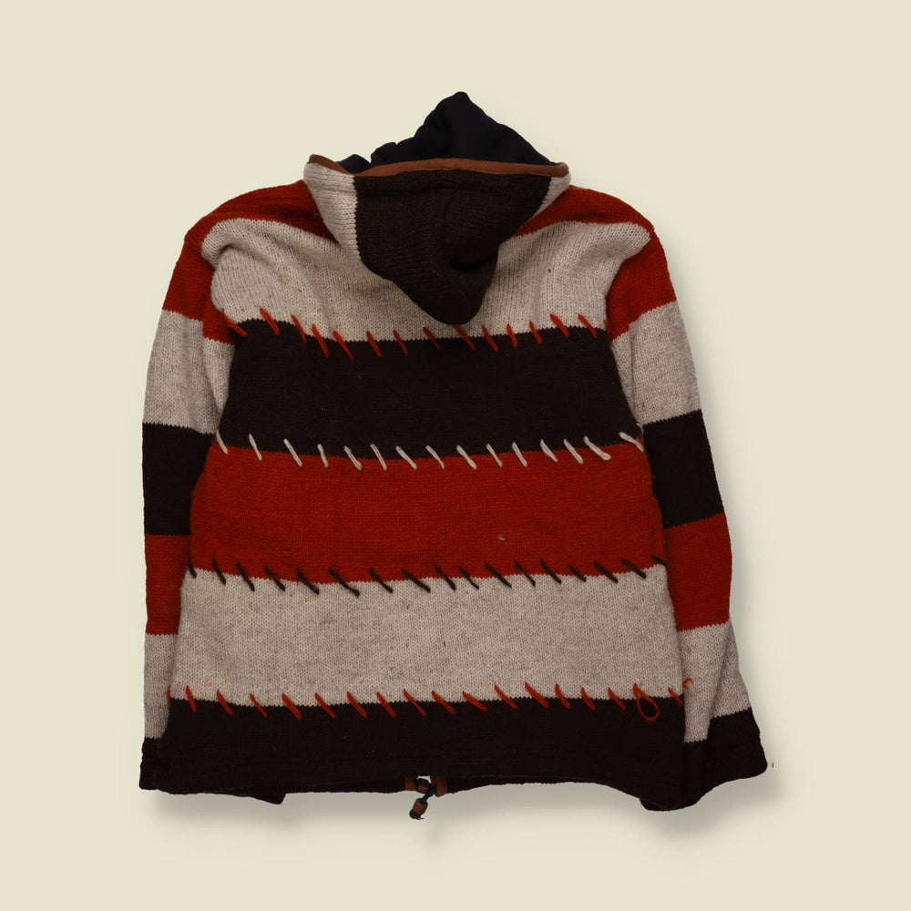 1990s | Fair Isle Festival Hooded Cardigan | Rust Brown - 14