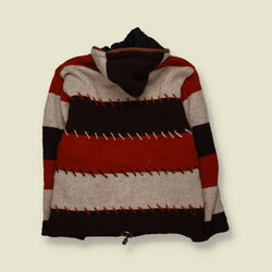 1990s | Fair Isle Festival Hooded Cardigan | Rust Brown - 14