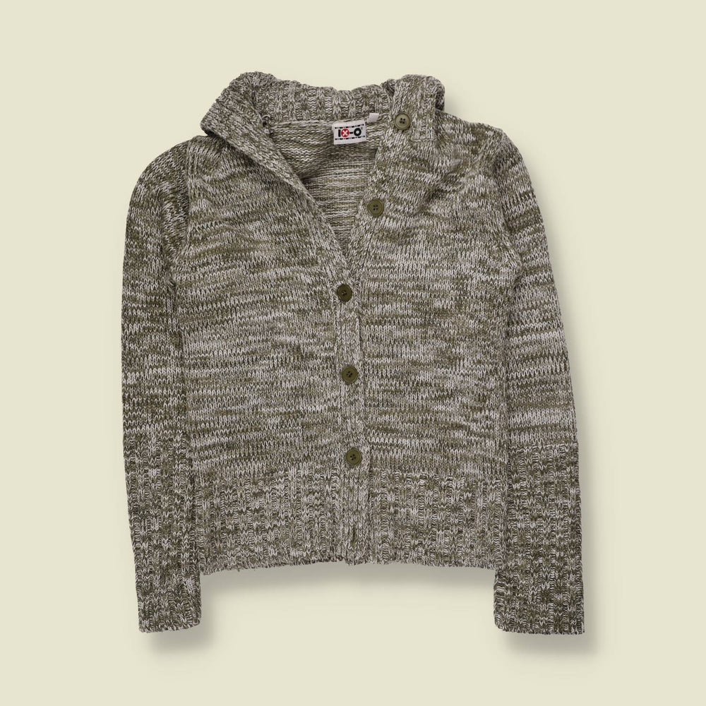 1990s | Marled Knit Cardigan | Grey Green - 6