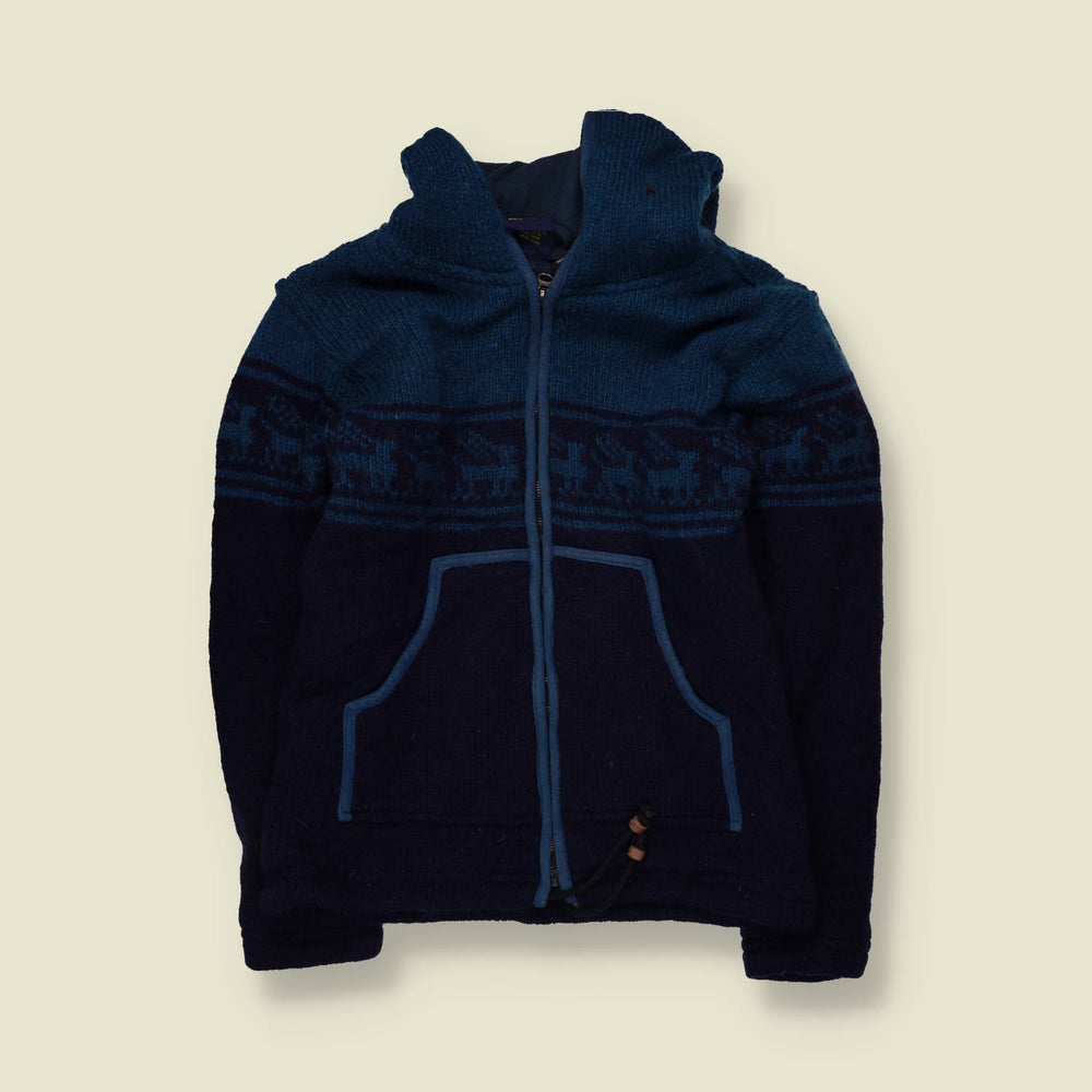 1990s | Madden | Llama Motif Hooded Cardigan | Navy - 10