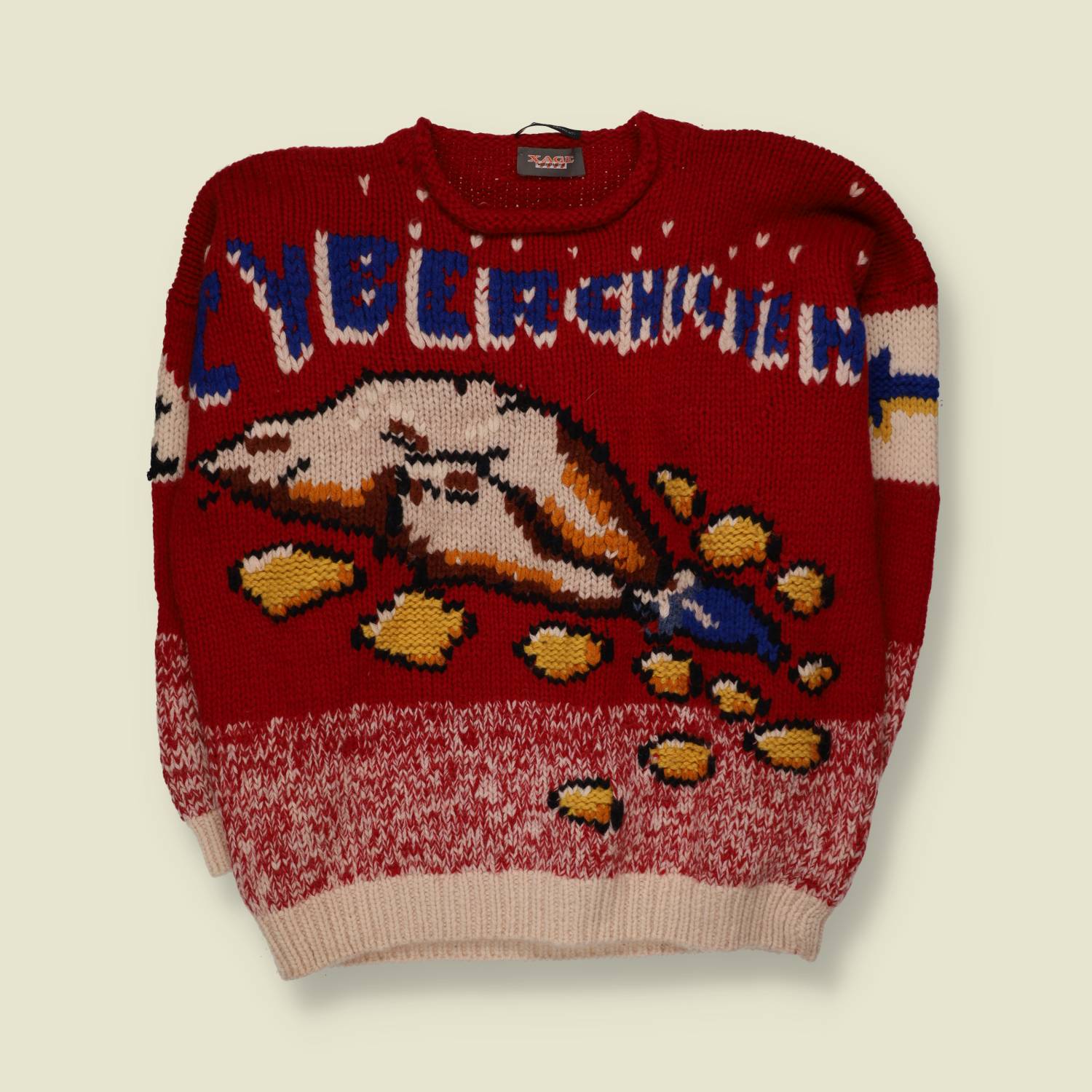 1990s | Xage | Novelty Intarsia Knit Jumper | Red - Free size