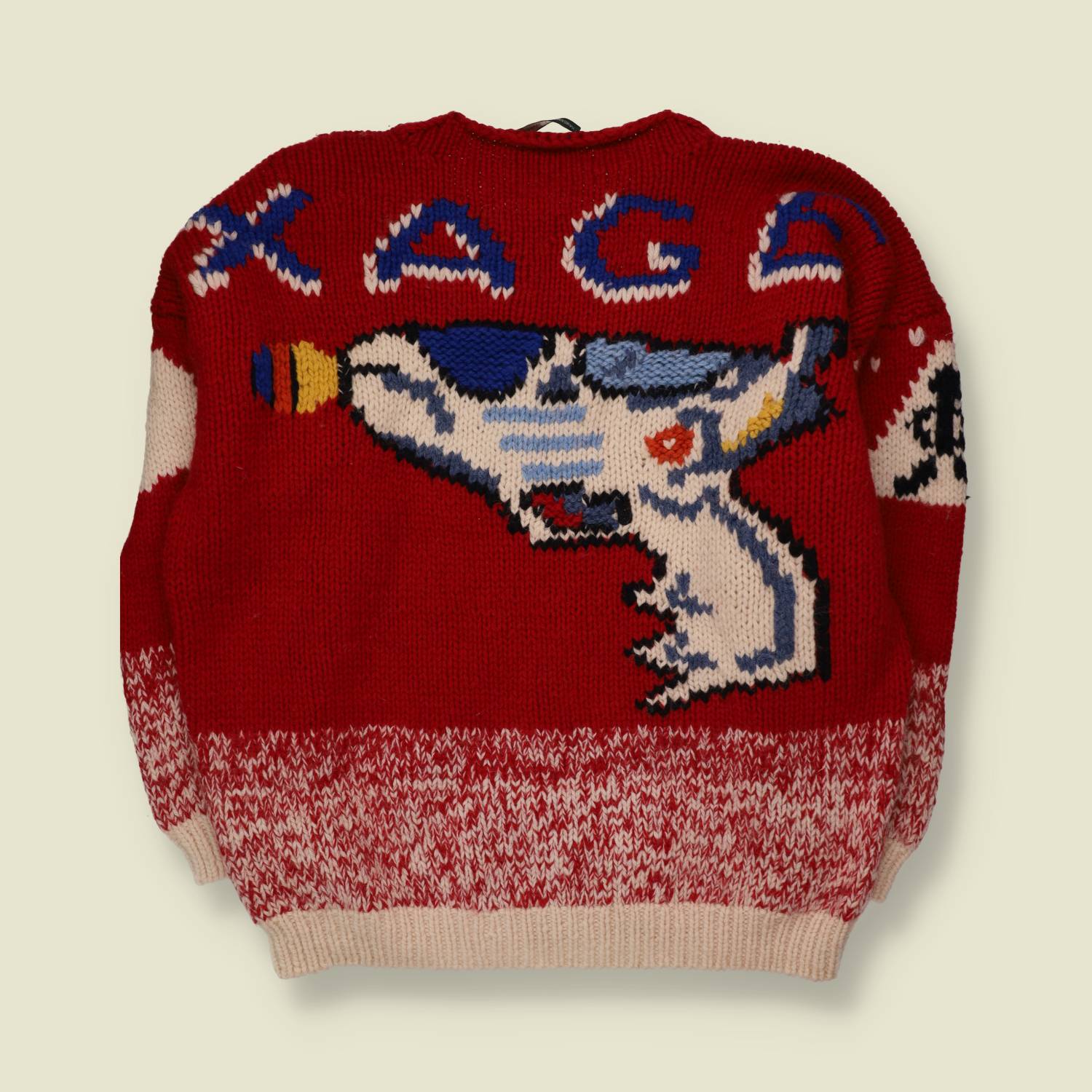1990s | Xage | Novelty Intarsia Knit Jumper | Red - Free size