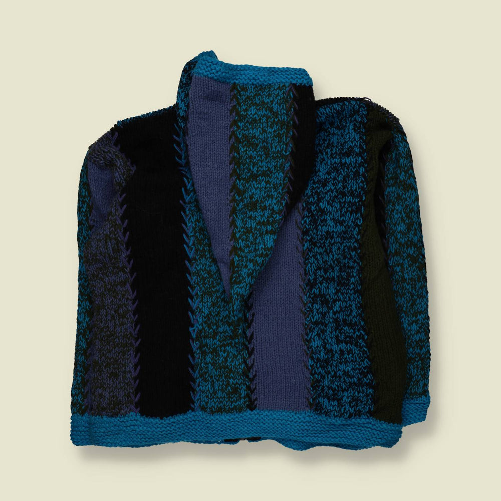 1990s | Yash | Patchwork Wizard Hood Cardigan | Blue Multi - Free size