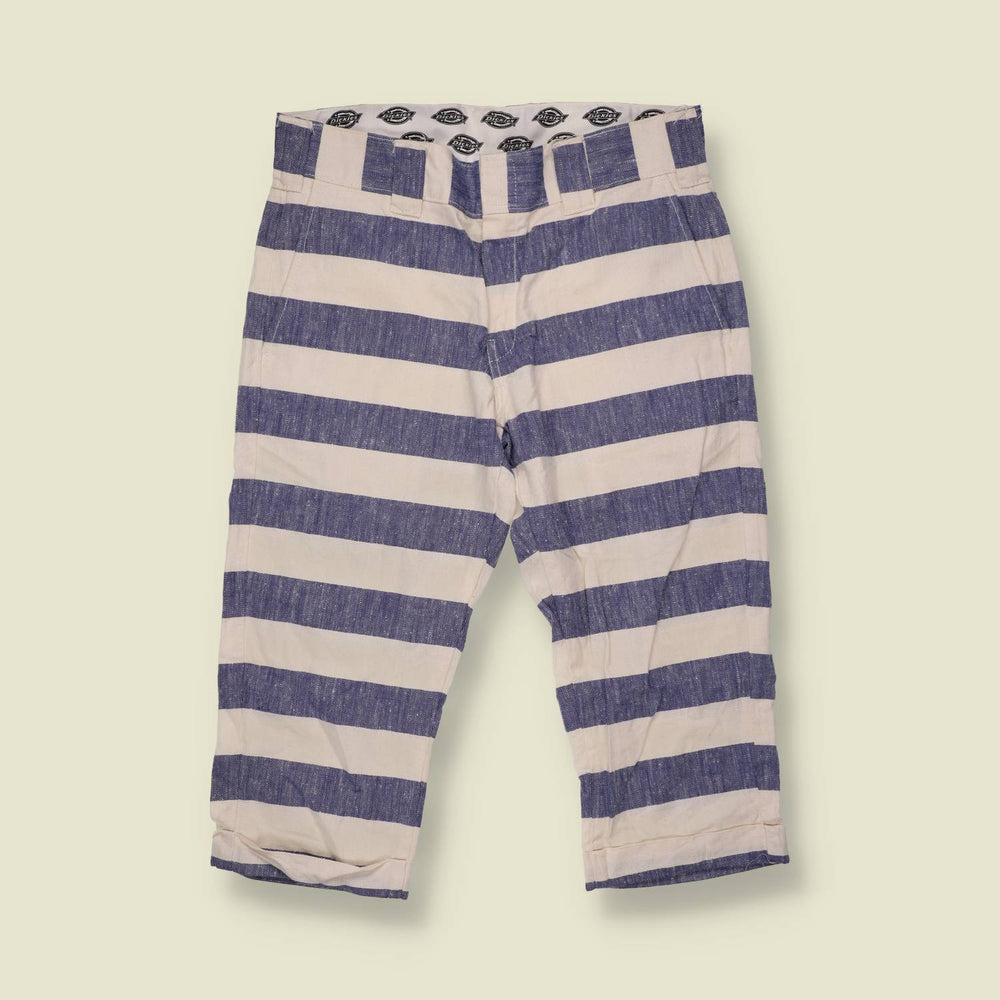 1990s/2000s | Dickies | Striped Cropped Trousers | Blue White - w30