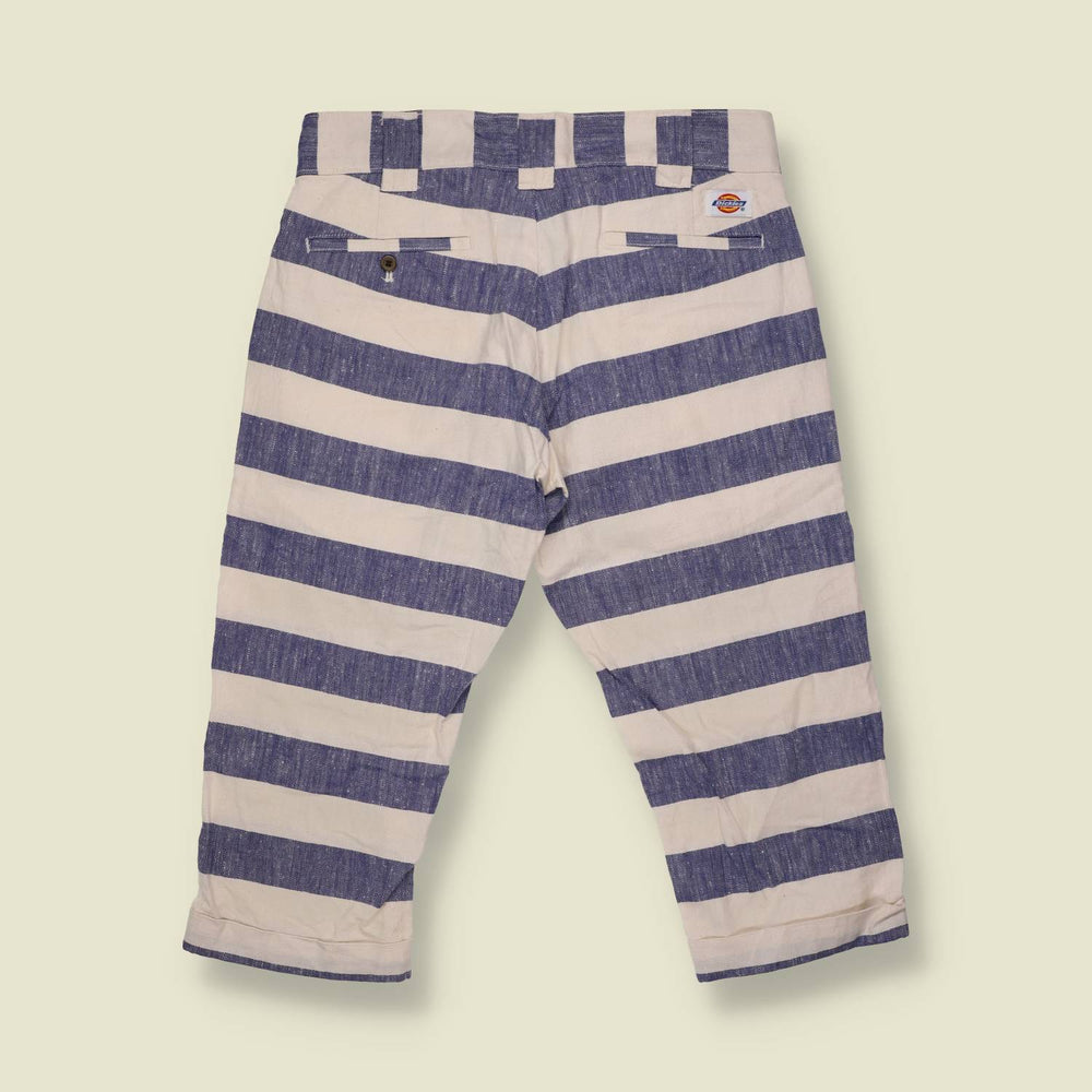 1990s/2000s | Dickies | Striped Cropped Trousers | Blue White - w30