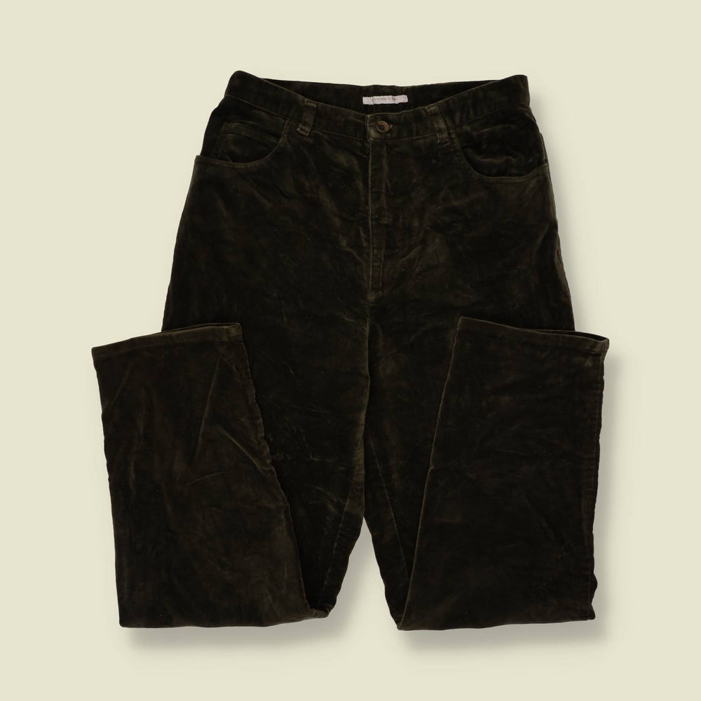 1990s | Jones | Velvet Trousers | Dark Olive - w28