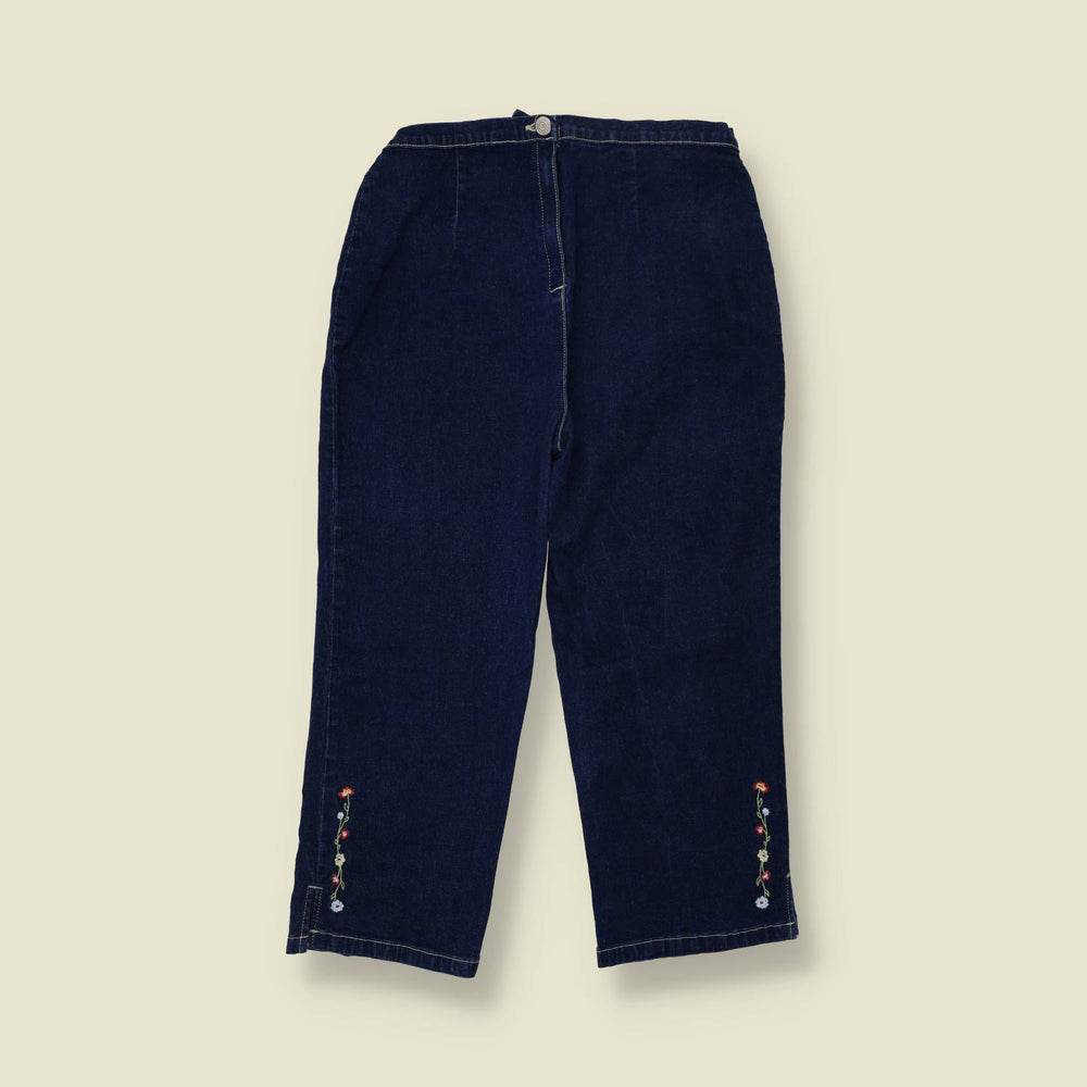 1980s | Cropped Denim Trousers | Indigo - w26
