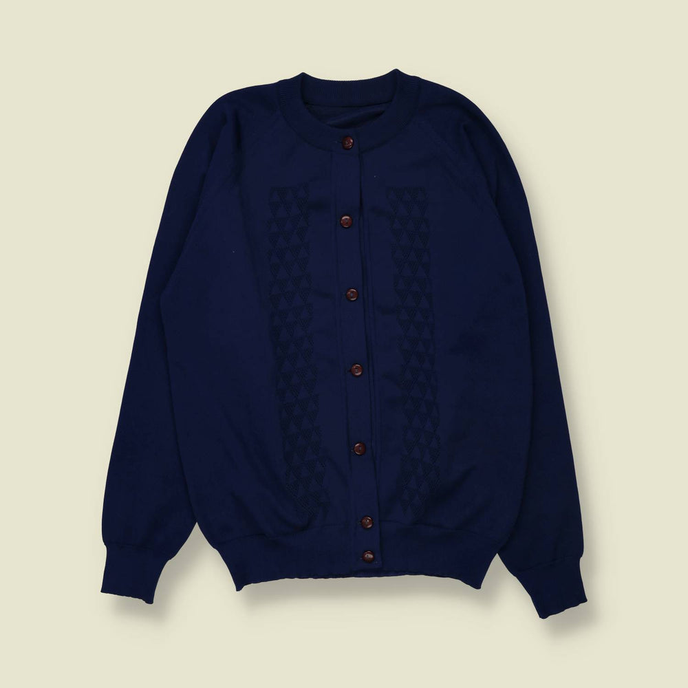 1970s | Poly Knit Cardigan | Navy - 14