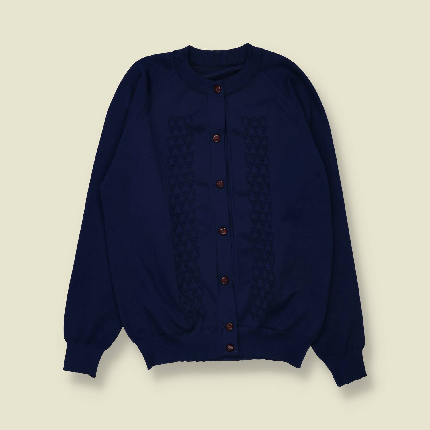 1970s | Poly Knit Cardigan | Navy - 14