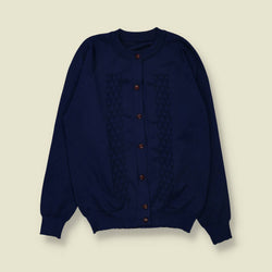 1970s | Poly Knit Cardigan | Navy - 14