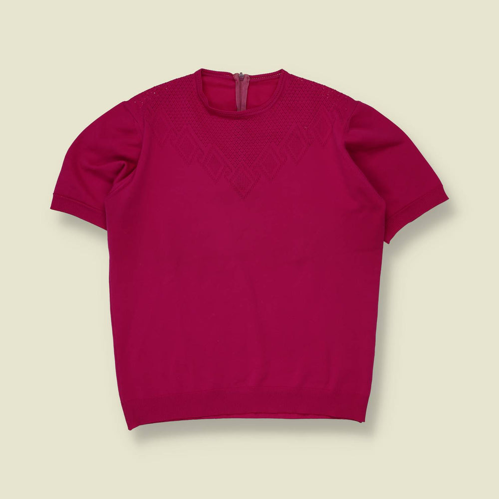 1970s | Short-Sleeve Knit Top | Magenta - 8