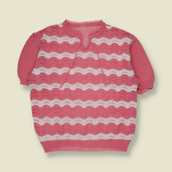1970s | Scallop Knit Top | Pink White - 12