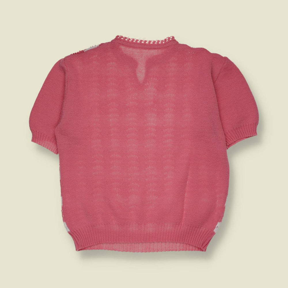 1970s | Scallop Knit Top | Pink White - 12