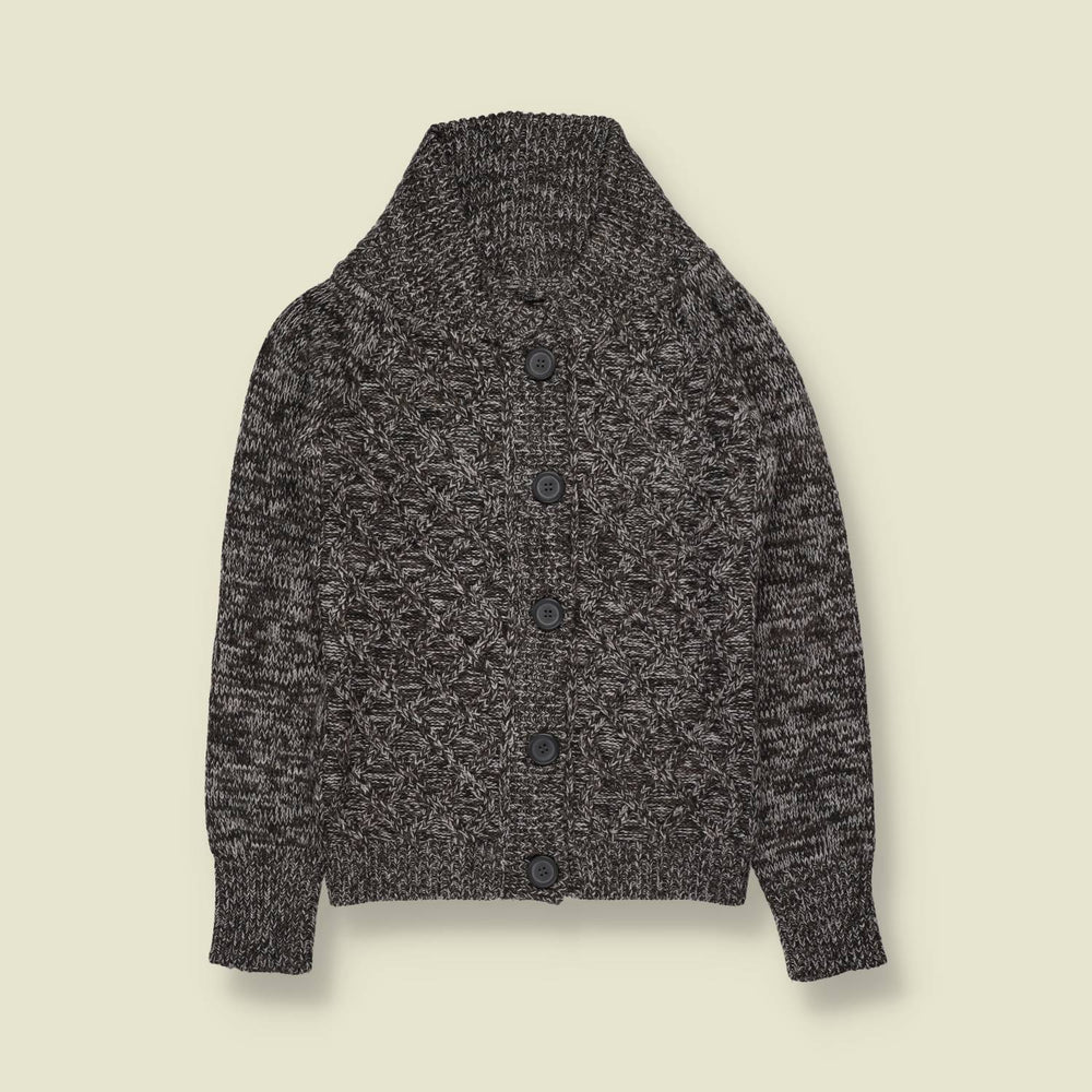 1970s | Cable Knit Shawl Collar Cardigan | Grey - 8