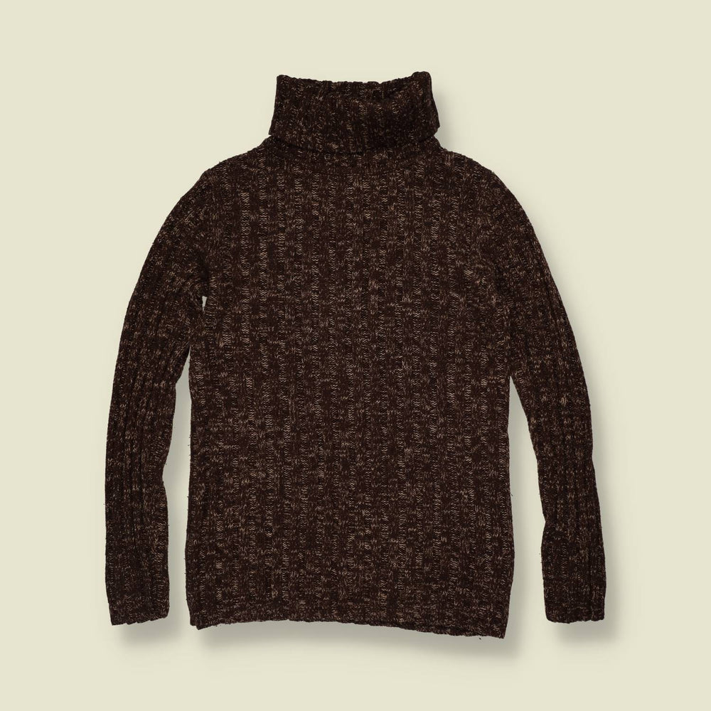 1970s | Marled Ribbed Roll Neck Jumper | Brown - 8
