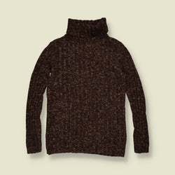 1970s | Marled Ribbed Roll Neck Jumper | Brown - 8