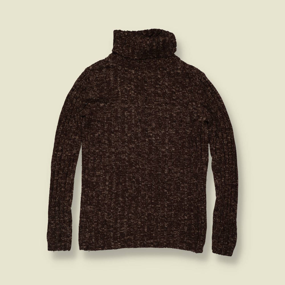 1970s | Marled Ribbed Roll Neck Jumper | Brown - 8