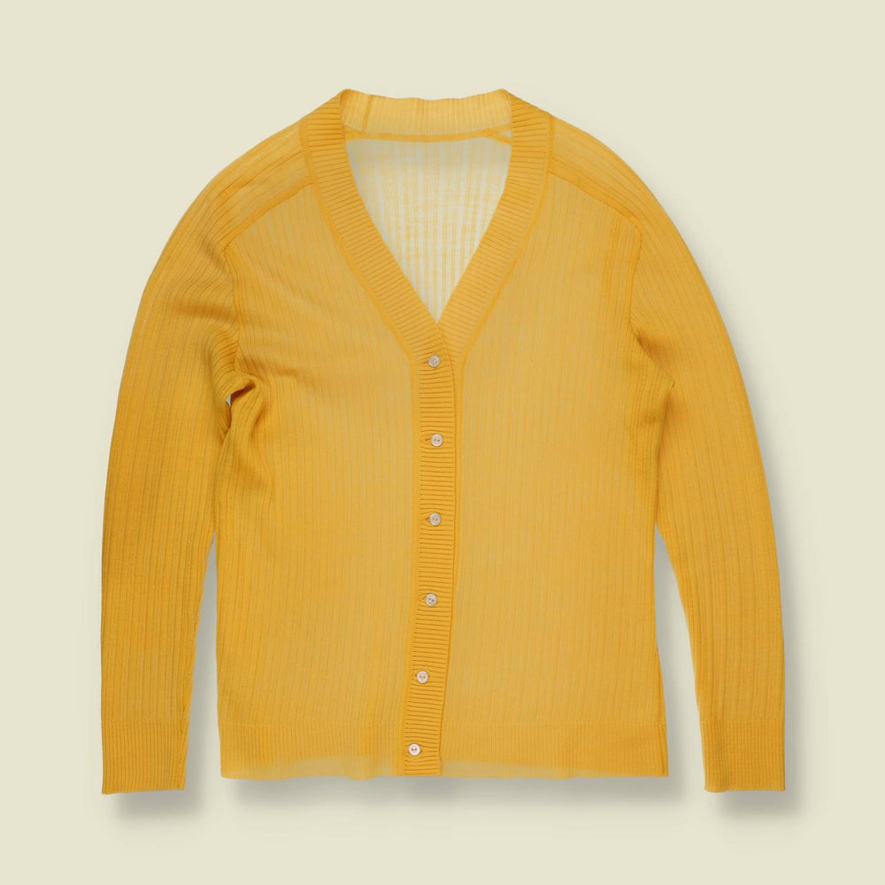 1970s | Ribbed V-Neck Cardigan | Yellow - 8