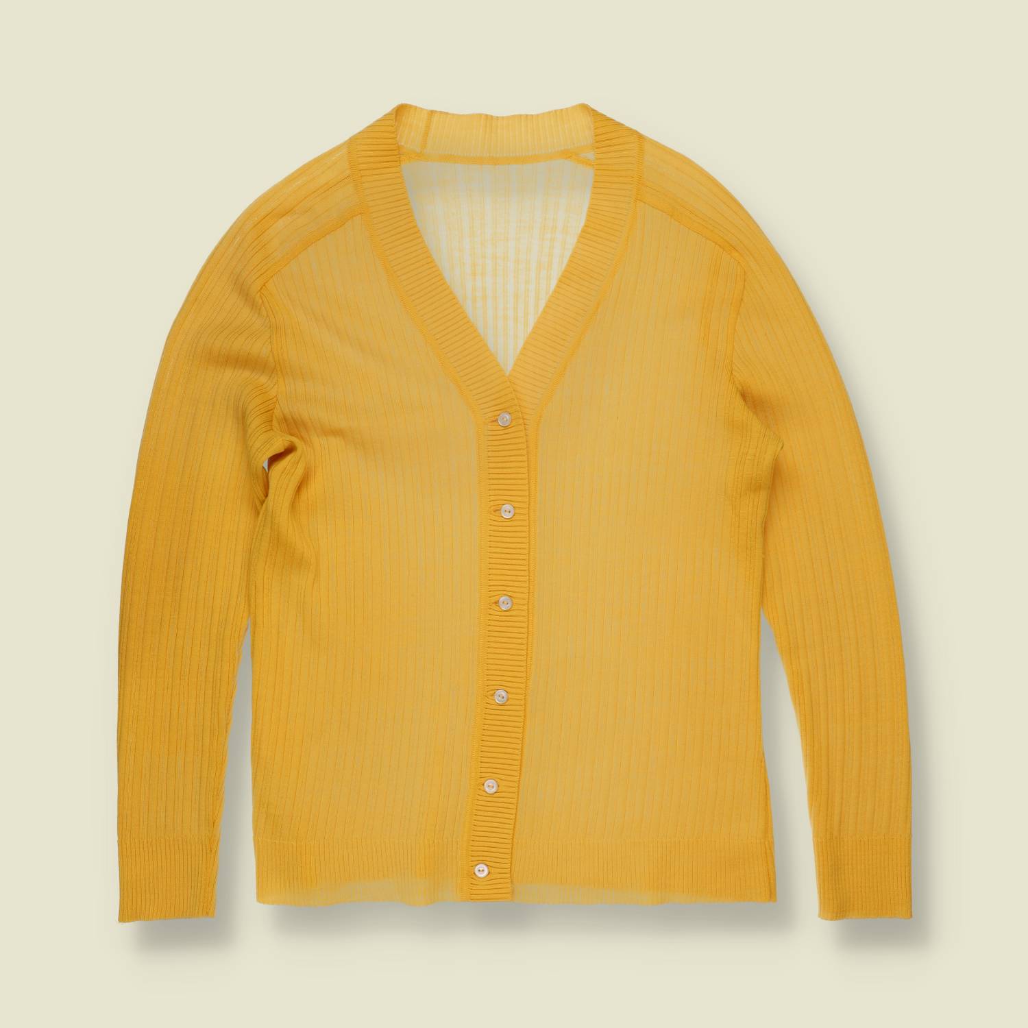 1970s | Ribbed V-Neck Cardigan | Yellow - 8