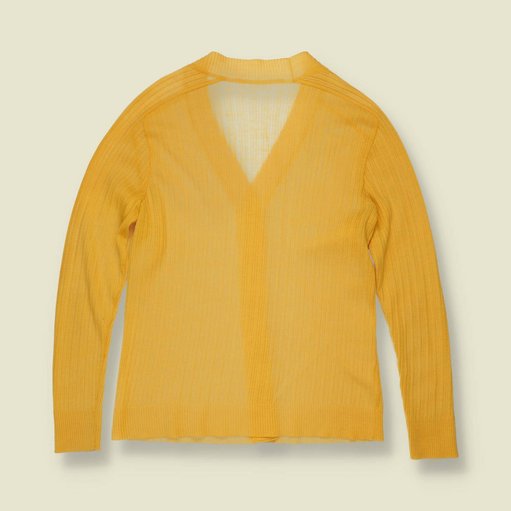 1970s | Ribbed V-Neck Cardigan | Yellow - 8