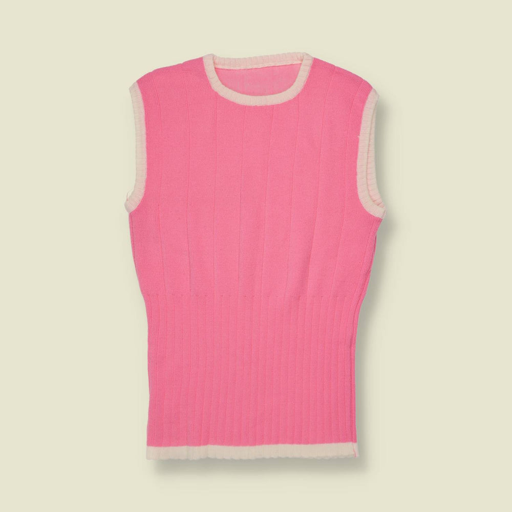1970s | Ribbed Knit Vest Top | Pink - 6