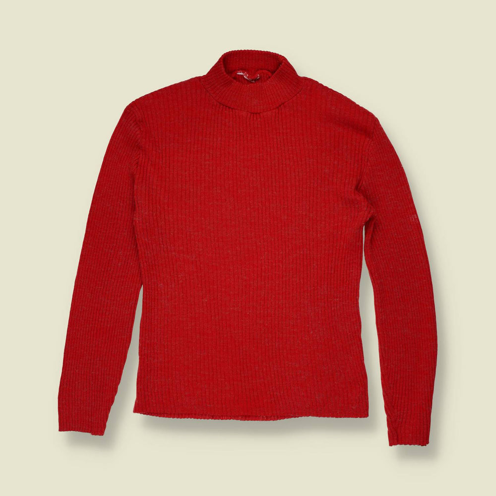 1970s | Ribbed Roll Neck Jumper | Red - 8